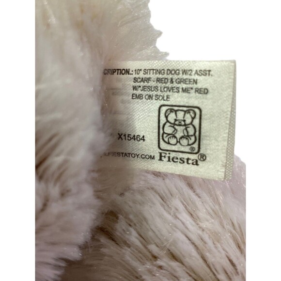 Fiesta Jesus Loves Me Puppy Dog w/ScarfPlush Stuffed Animal Two Tone Ivory Brwn - Picture 8 of 11